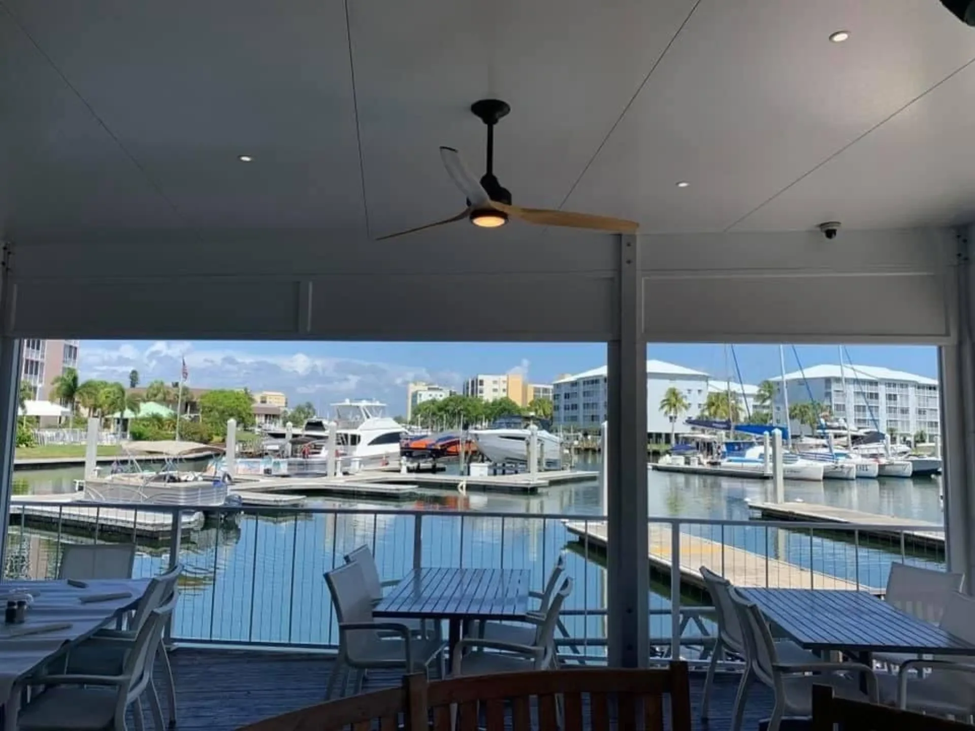 Elite aluminum roof structures at a commercial marina